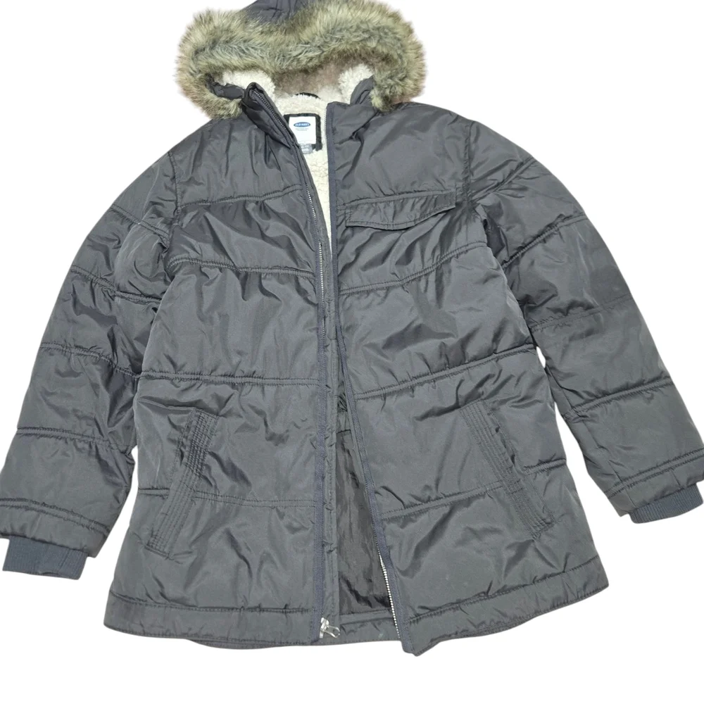 Gray Puffer Jacket with Faux Fur Hood‎